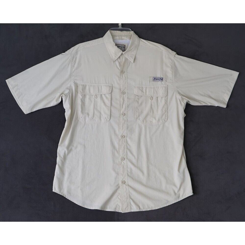 Bimini‎ Bay Shirt Mens Med. Beige Short Sleeve Button Back Vented Fishing Nylon